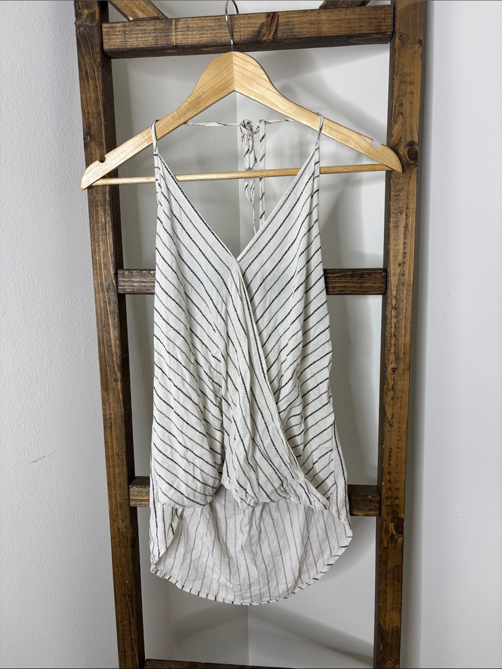 KLD Striped V-Neck Wrap-Front Camisole Tank Size L